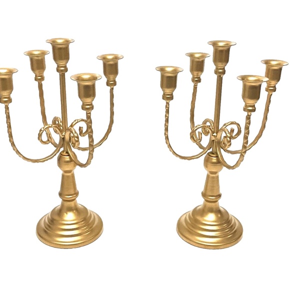 NUPTIO Candle Holders for Table Centerpiece 2 Pcs 30 inch Tall 5 Arm Gold Stand - Picture 1 of 4
